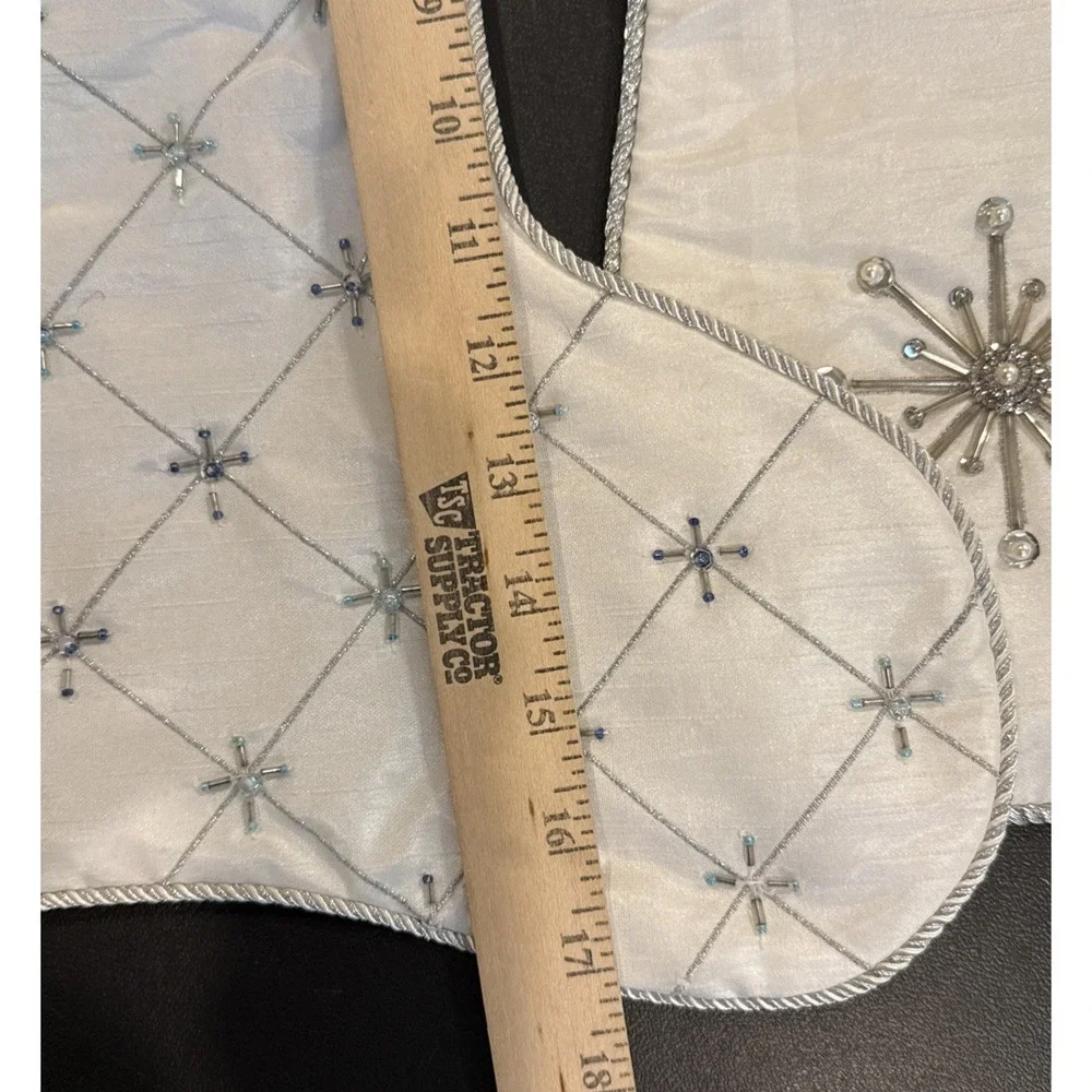 Embellished Silver White Snowflakes Holiday Christmas Stocking 17